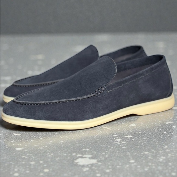 Loro Pianna Summer Walk Suede Loafers Navy 45 - Picture 3 of 12